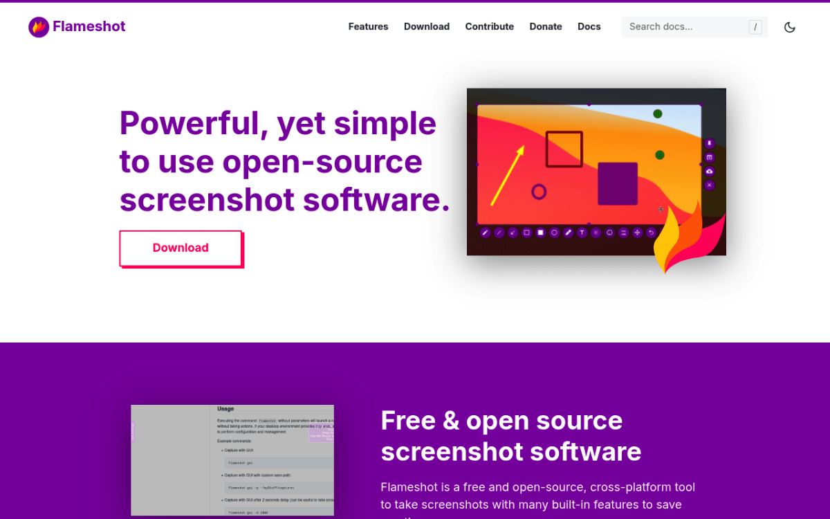 Flameshot-Startseite — Open-Source-Snagit-Alternative für Windows