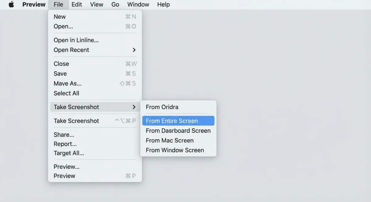 Preview app File menu showing Take Screenshot option