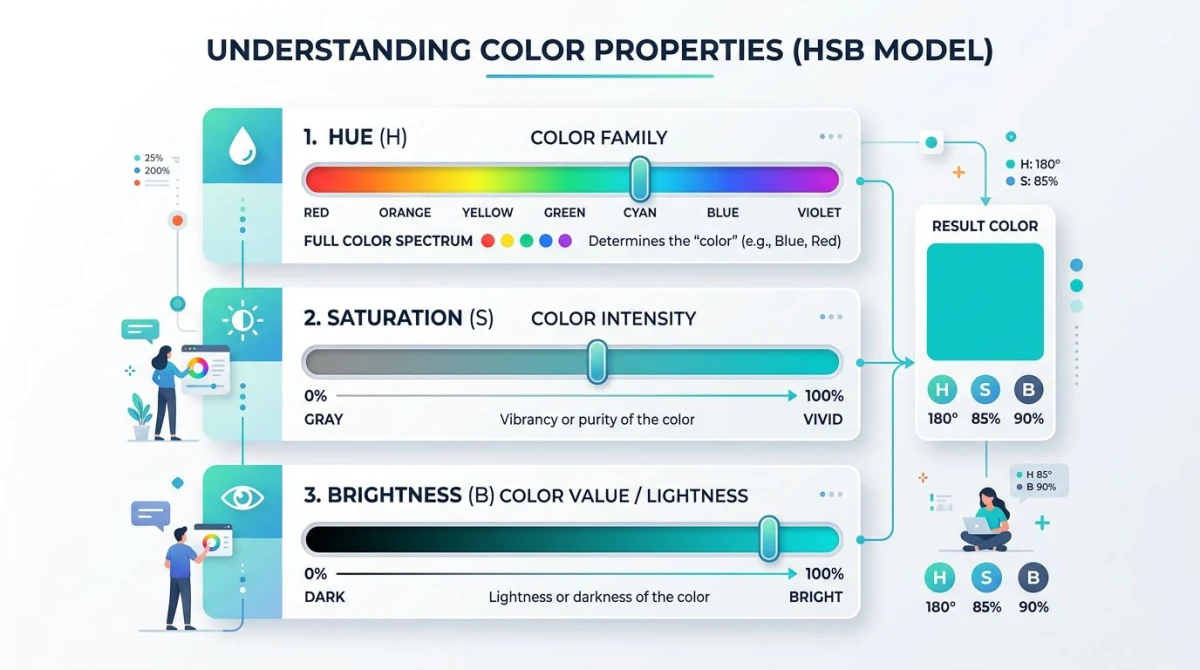 Diagram of hue, saturation, and brightness properties