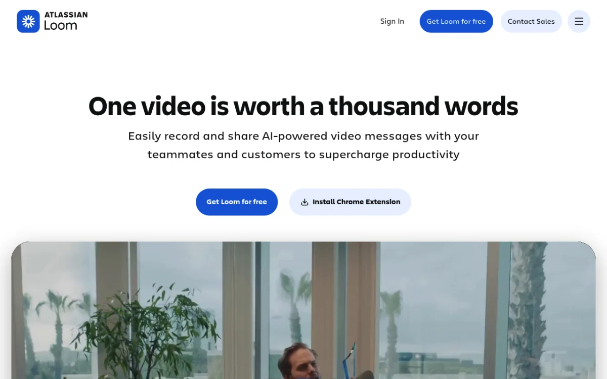Loom homepage showing the async video tool used for quick screen and webcam training videos