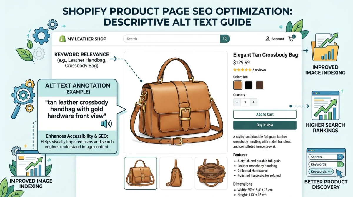 Example of descriptive alt text overlay on a product image showing best practice