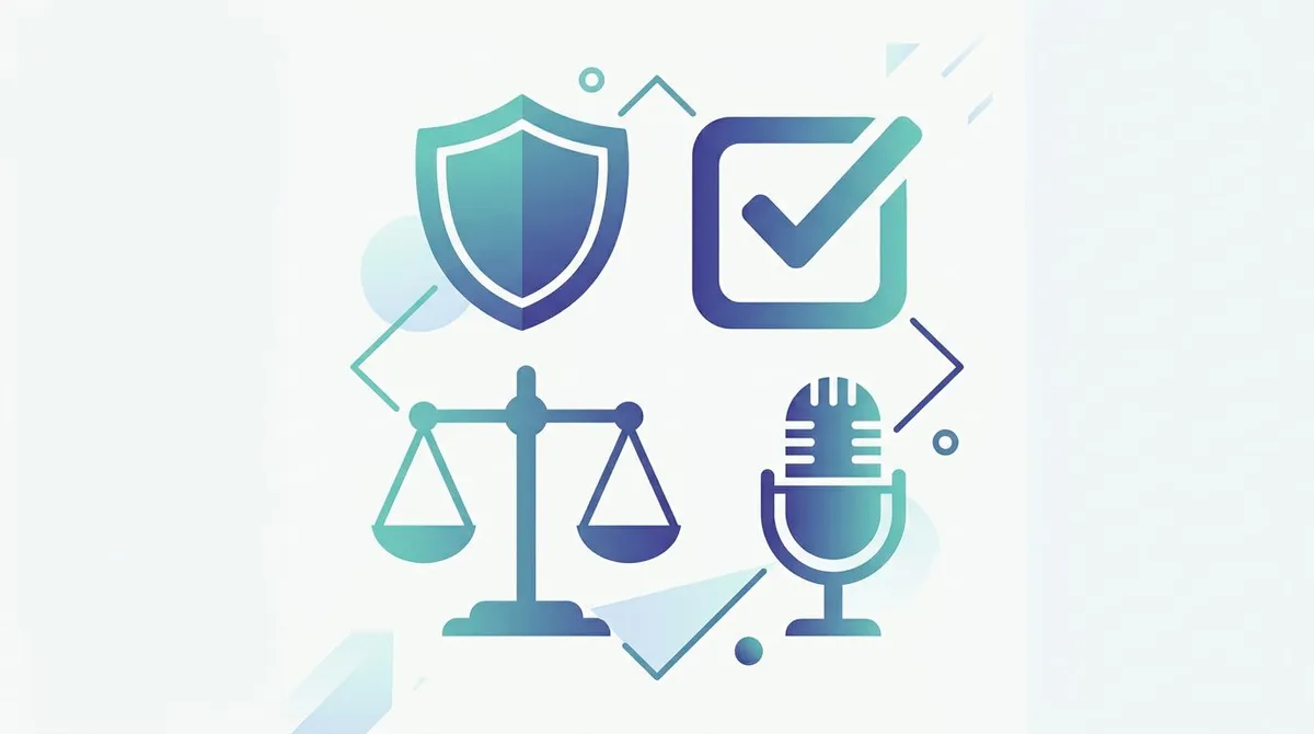 Illustration of consent icons: a shield, a checkmark, and a balance scale