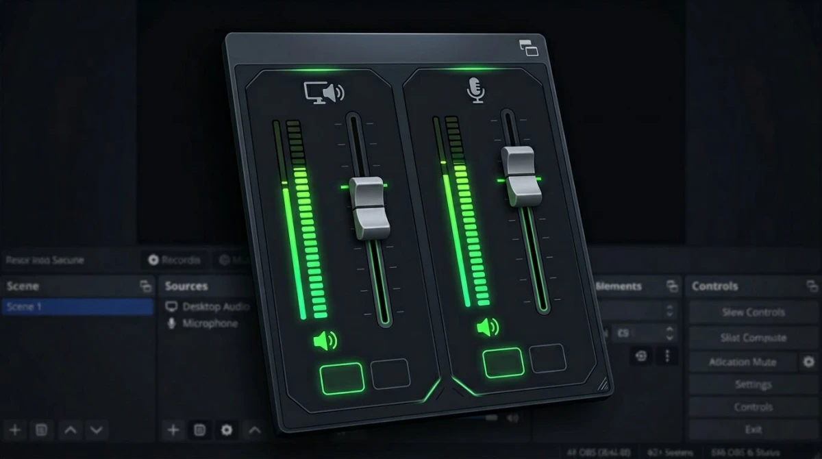 OBS-Studio-Audiomixer mit Desktop-Audio- und Mikrofon-Schiebereglern
