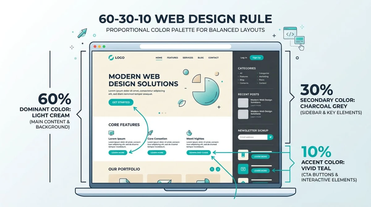 Diagram of the 60-30-10 web design rule