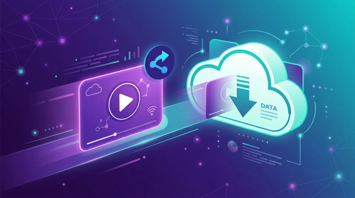 Video file moving into a cloud storage folder with a share link icon