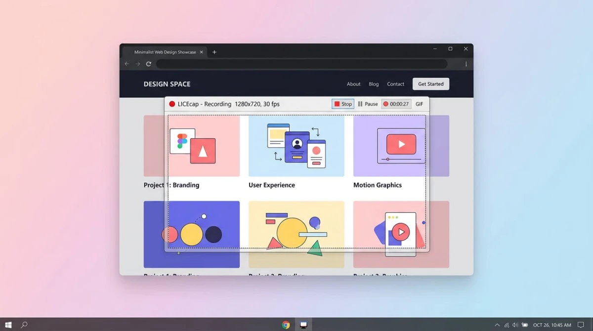 LICEcap recorder frame over a webpage on Windows