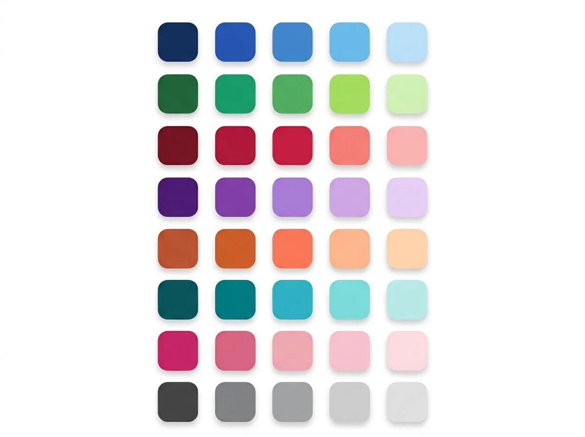 Eight monochromatic color palette examples in blue, green, red, purple, orange, teal, pink, and gray