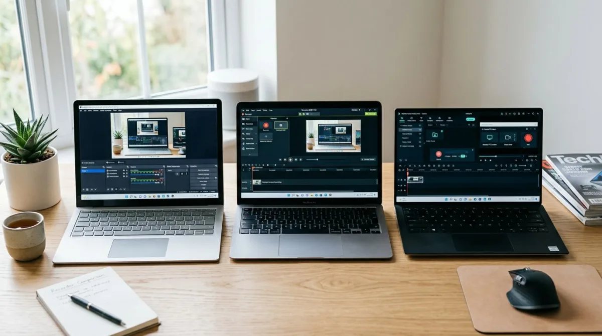 Three Windows screen recorder applications compared side by side