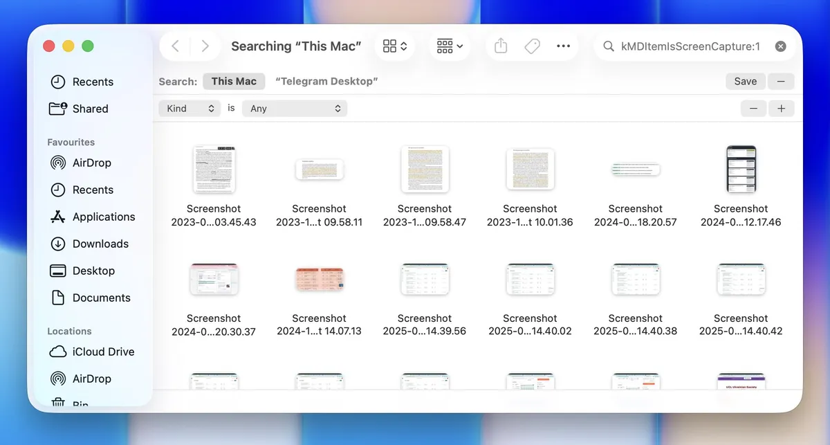 Diesen Mac nach dem Metadaten-Attribut kMDItemIsScreenCapture durchsuchen