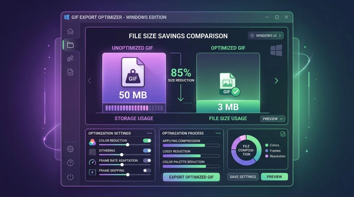 Comparison of large vs small GIF file sizes with optimization settings