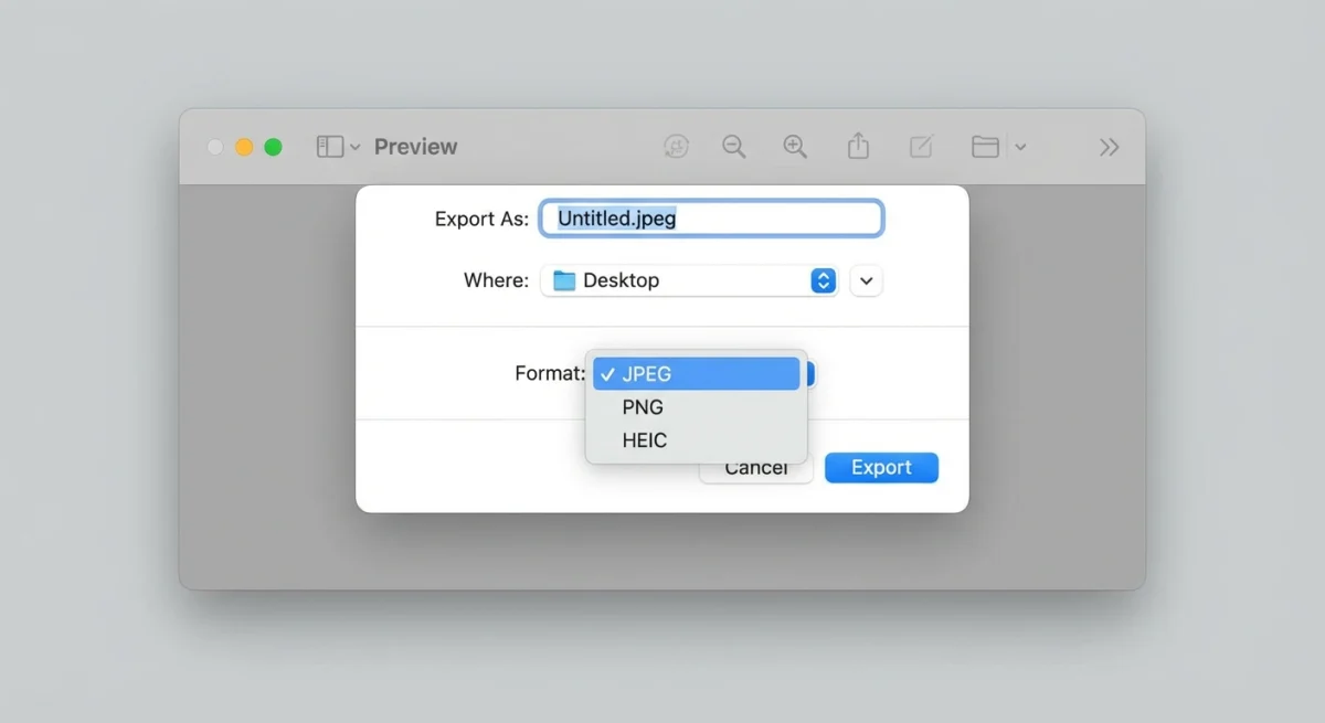 Using Preview app to export screenshots in different formats