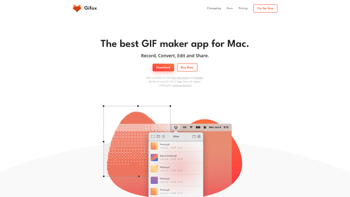 Gifox homepage — GIF recording app for Mac