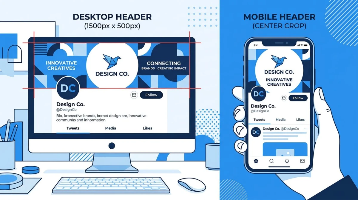 X banner mobile vs desktop crop comparison side by side
