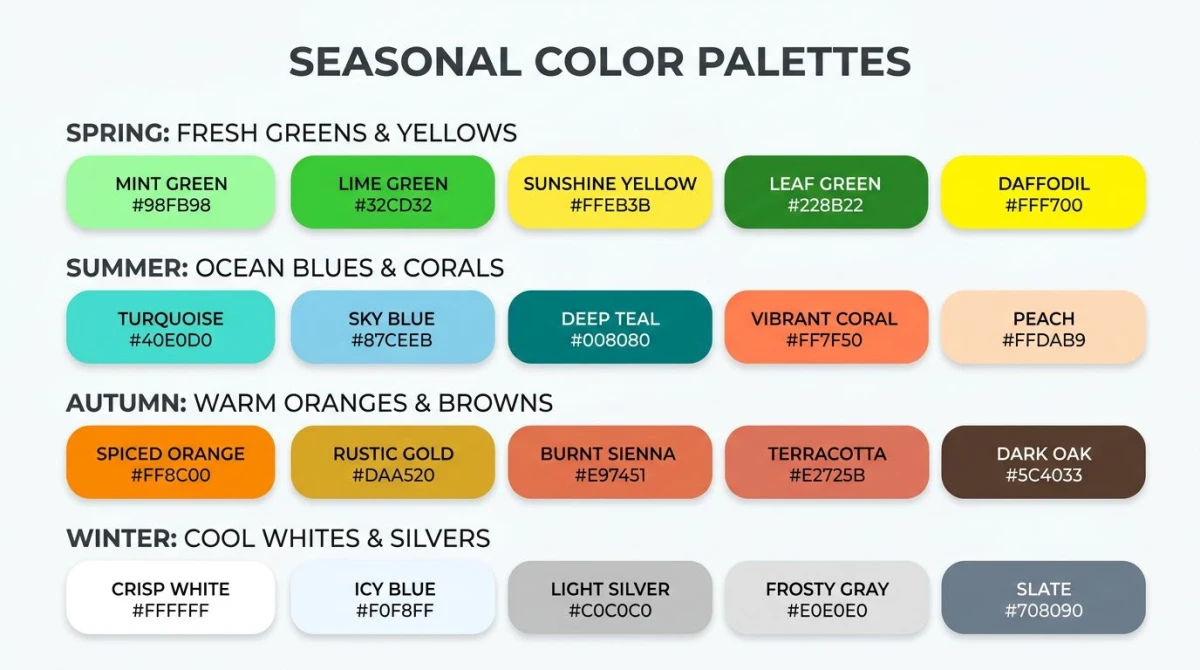 Four seasonal palettes — spring, summer, autumn, winter
