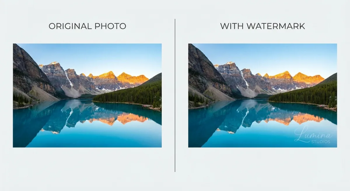 Before and after adding a watermark to a photo