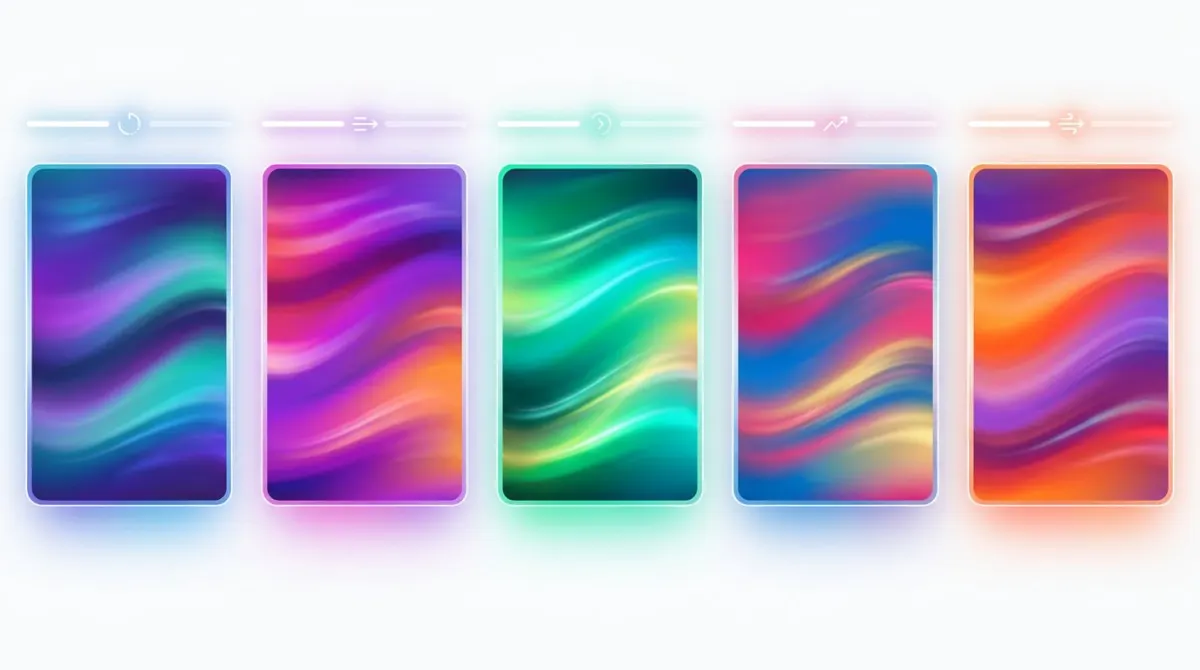 Five animated gradient previews with motion-blur trails