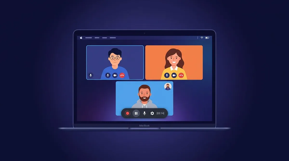 Recording a Google Meet on Mac with the built-in screen recording control bar over the call window