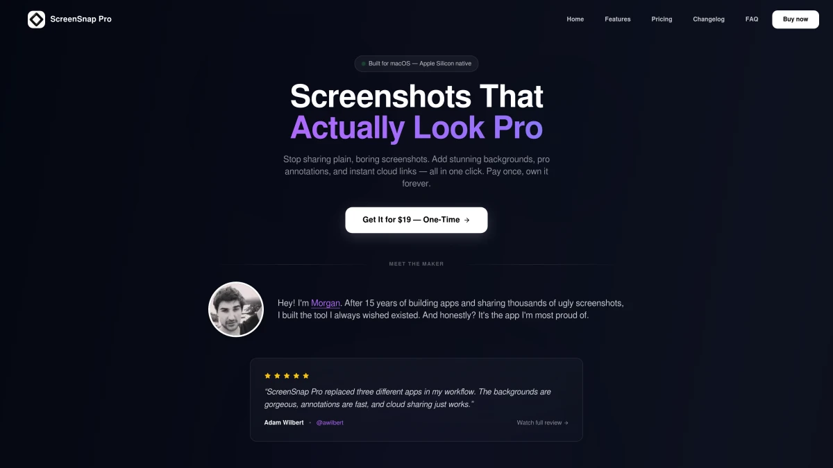 ScreenSnap Pro Startseite — Screenshot-Verschönerungs-Tool für Mac