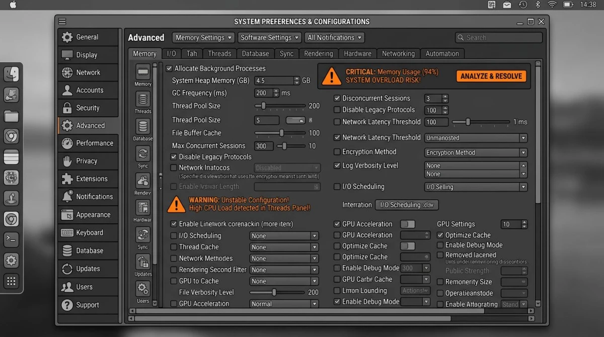 Complex software settings panel with many tabs