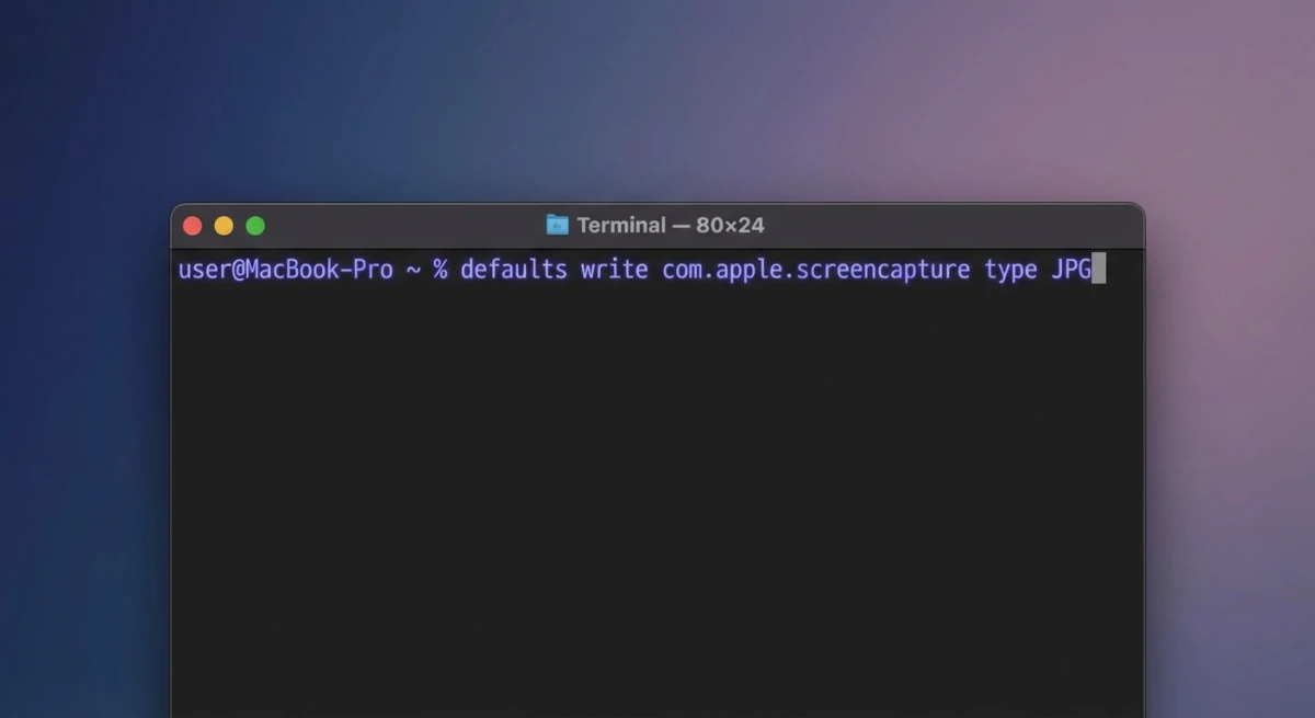 Using Terminal to change screenshot format