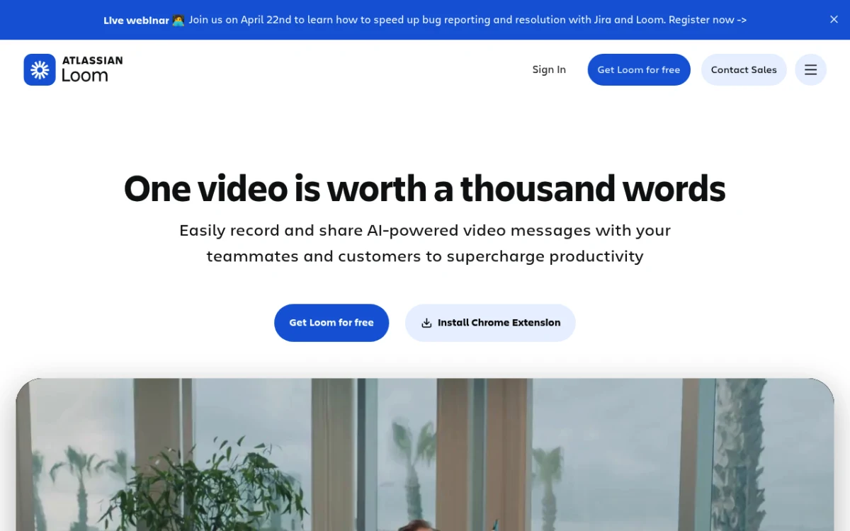 Loom homepage, async video messaging platform