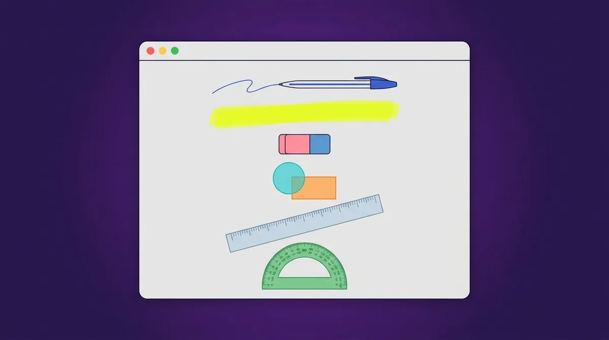 Snipping-Tool-Markup: Stiftstrich, gelber Marker, Radierer, Formen, Lineal und Winkelmesser