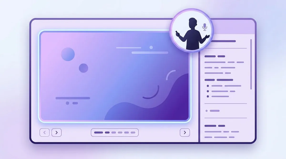 Presenter view with speaker notes and a webcam bubble
