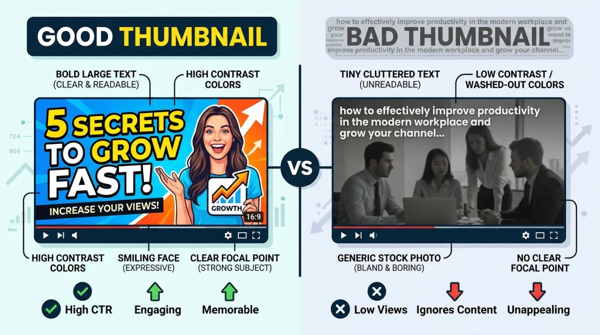 Good vs bad YouTube thumbnail comparison