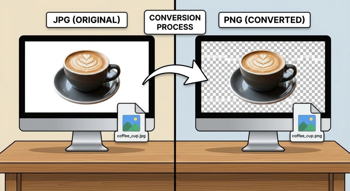 JPG to PNG transparency conversion showing background removal process