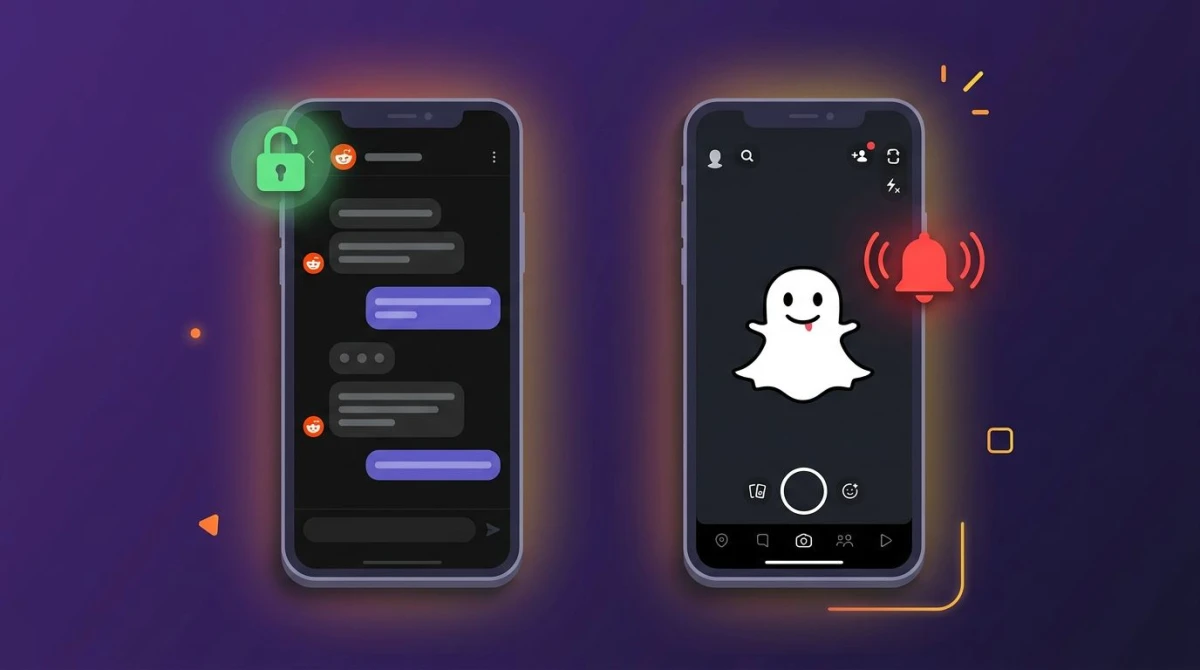Reddit chat screenshot vs Snapchat — one stays silent, one sends an alert