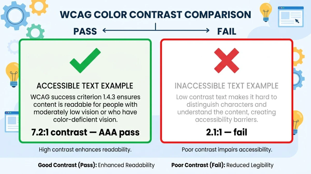WCAG contrast comparison showing pass and fail examples