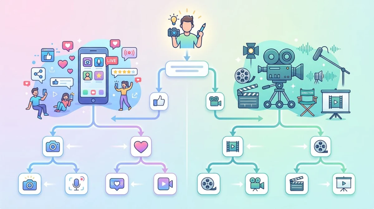 Decision flowchart for choosing between CapCut and DaVinci Resolve based on creator goals