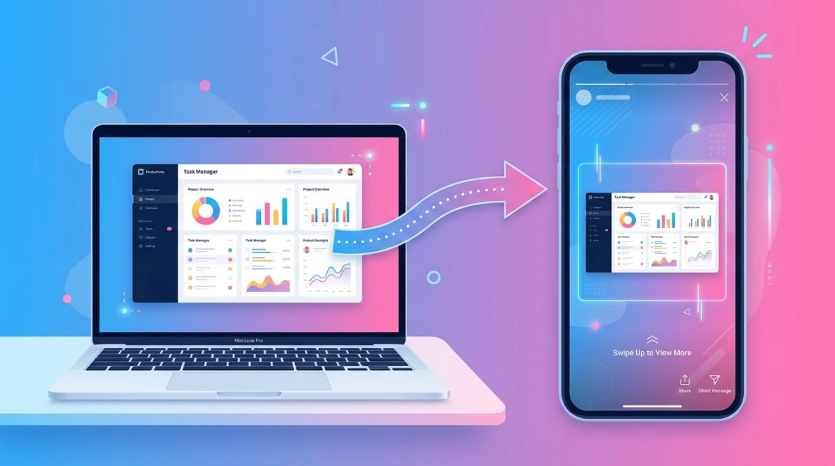 Desktop screen capture being resized into a vertical Instagram Story
