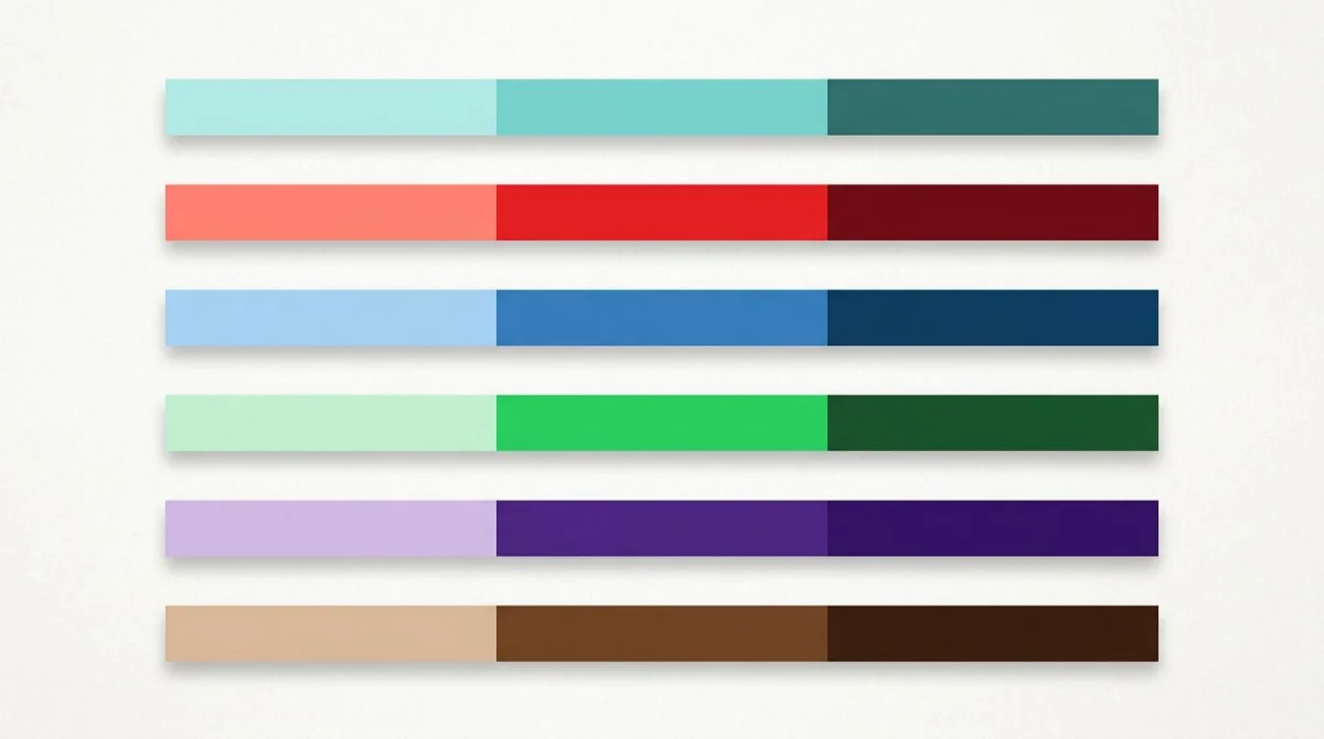 Famous brand monochromatic palettes: Tiffany, Coca-Cola, IBM, Spotify, Cadbury, and UPS