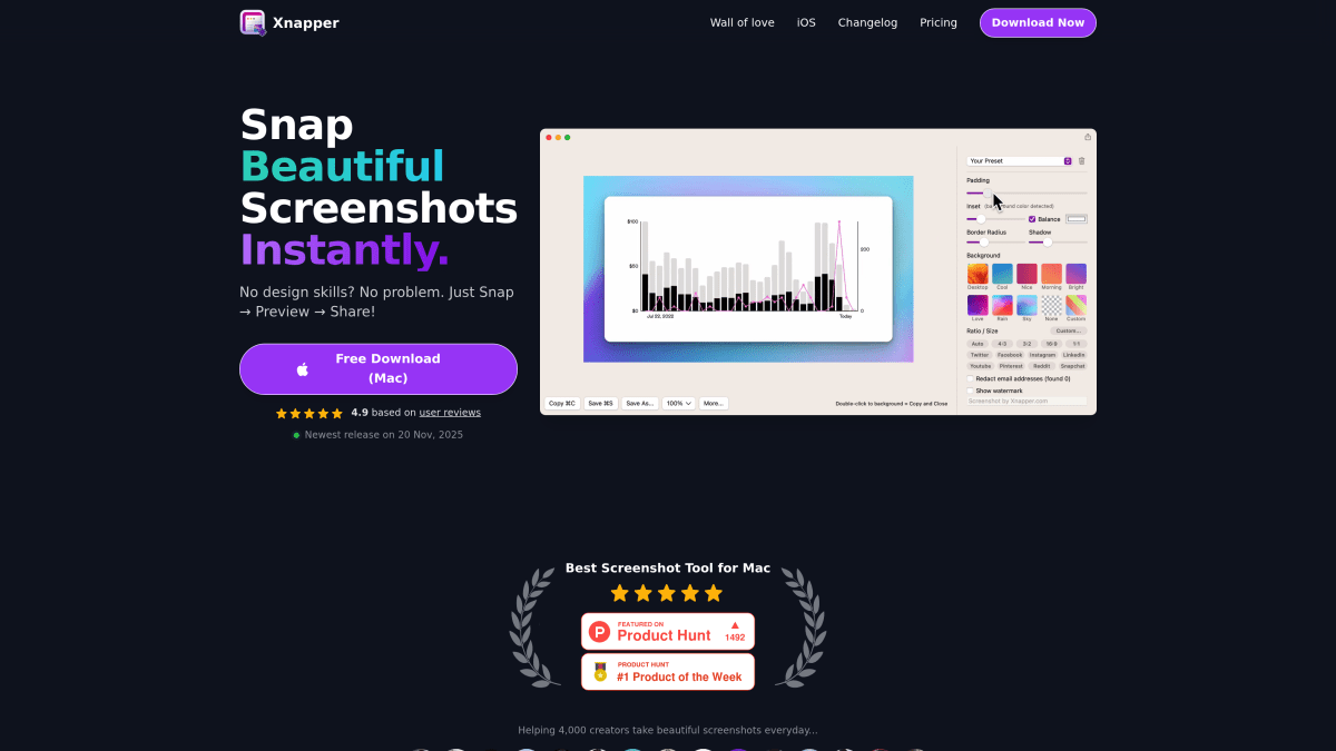 Xnapper beautiful screenshot tool homepage