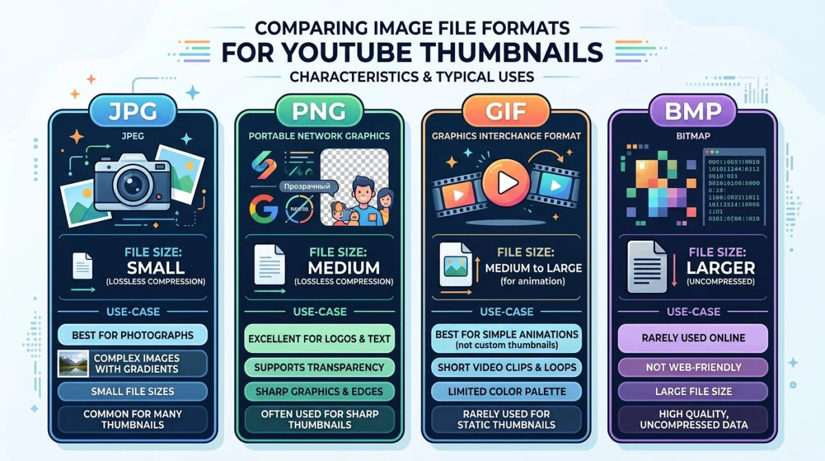 JPG, PNG, GIF, BMP file format comparison for YouTube thumbnails
