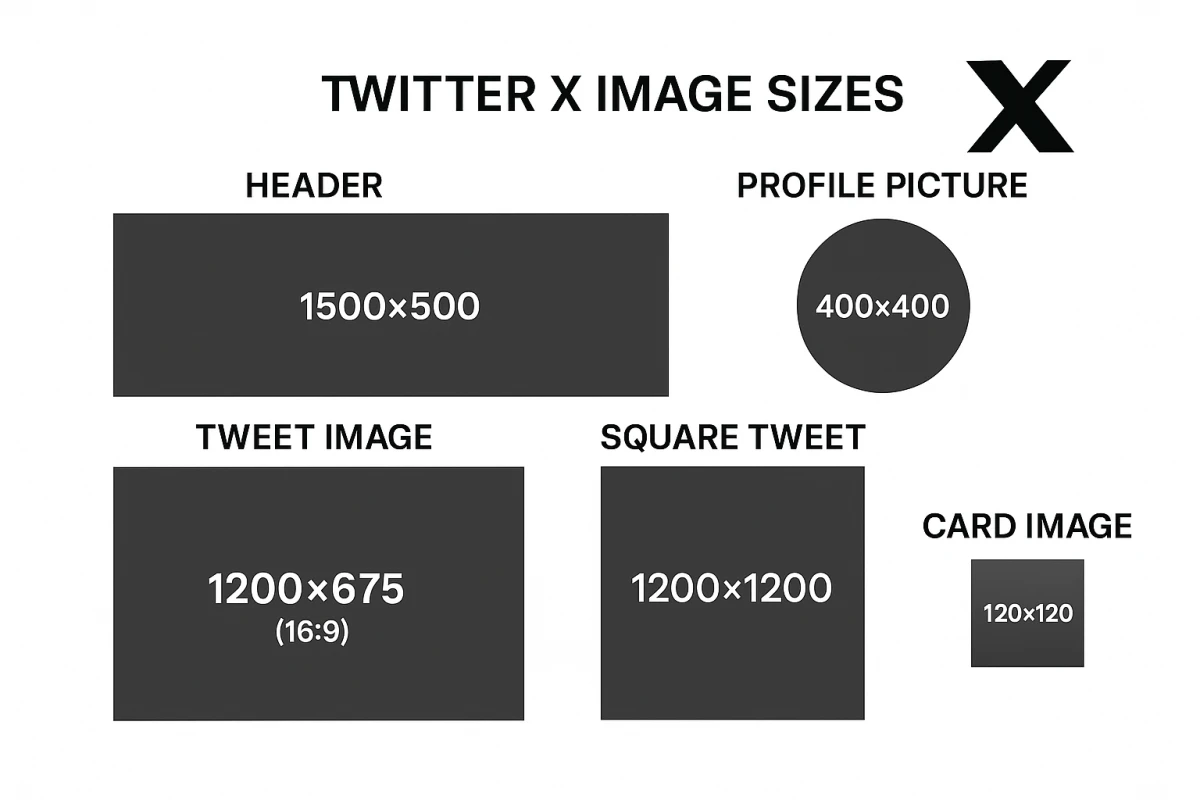 Twitter X image sizes infographic showing all dimensions for 2026