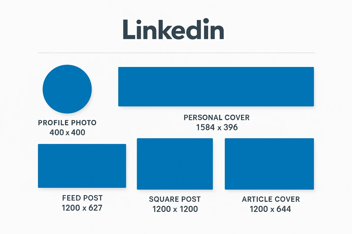 LinkedIn image sizes infographic showing all dimensions for 2026