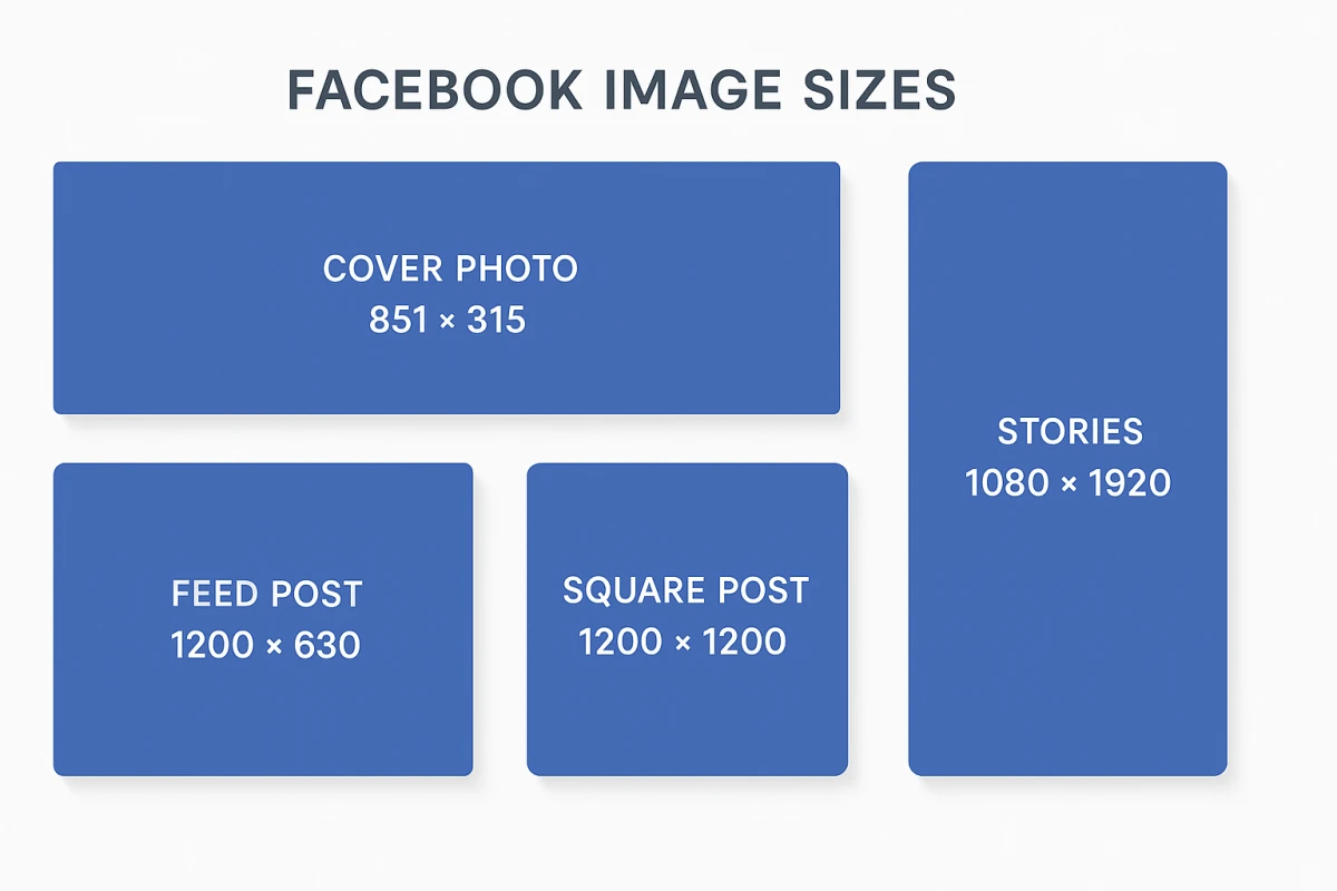 Facebook image sizes infographic showing all dimensions for 2026