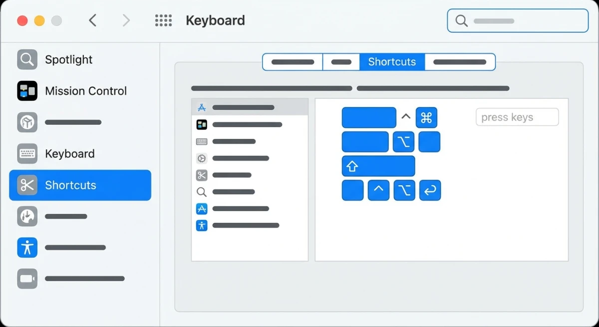 Mac-Systemeinstellungen für Tastenkombinationen