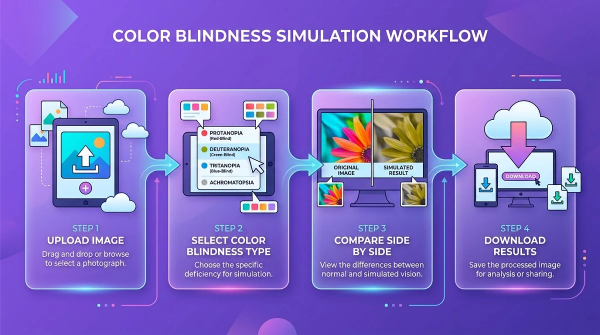 Schritt-für-Schritt-Workflow für den Farbenblindheits-Simulator