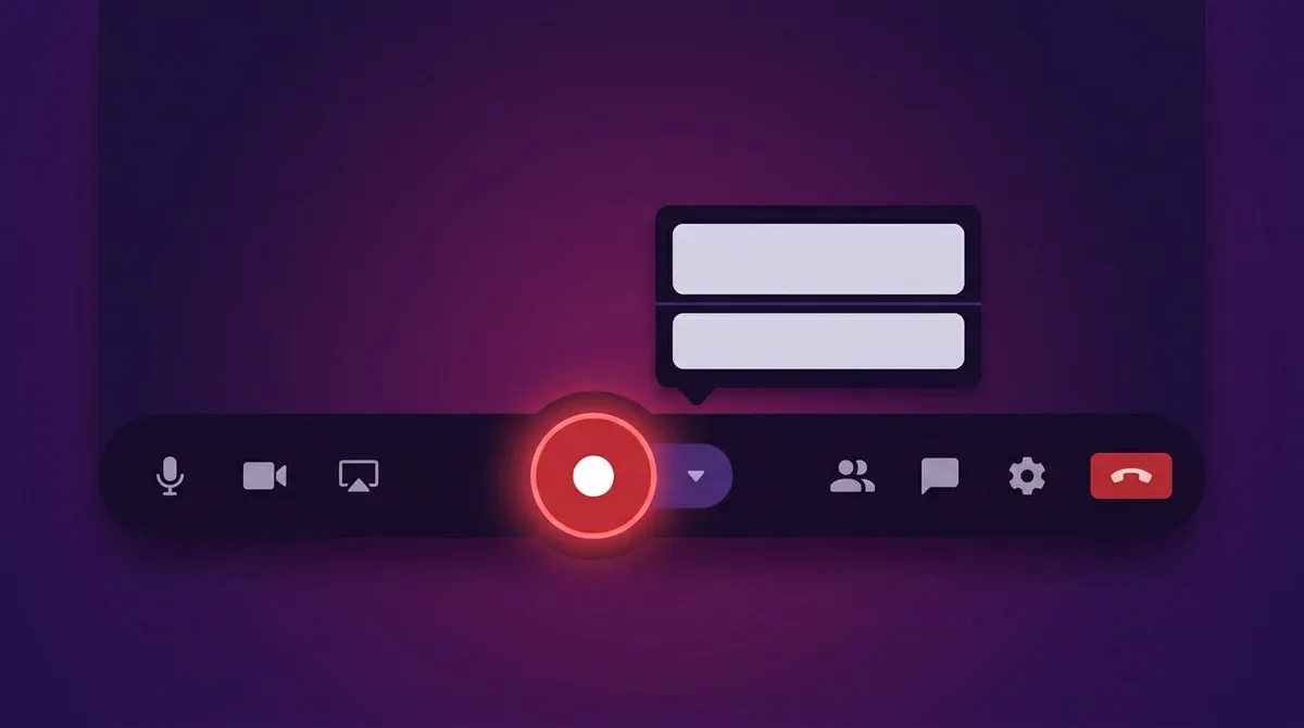 Video meeting toolbar with a highlighted record button and a menu offering local or cloud recording