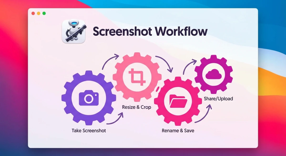 Automator workflow illustration showing screenshot automation
