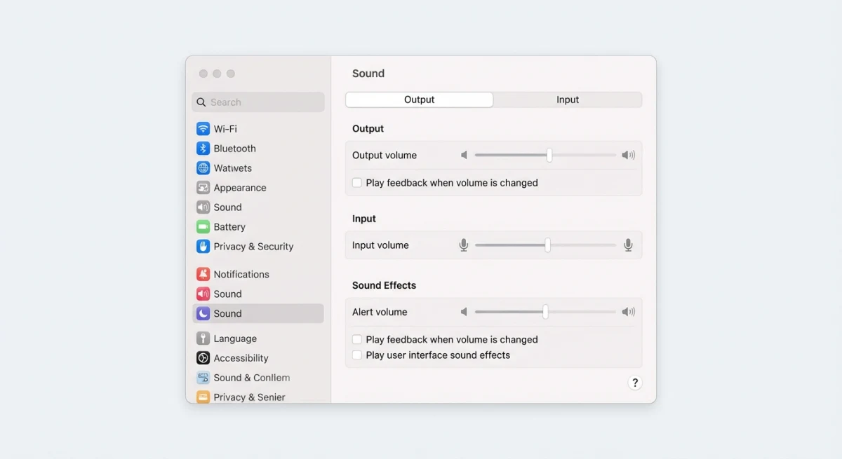 macOS System Settings Sound panel