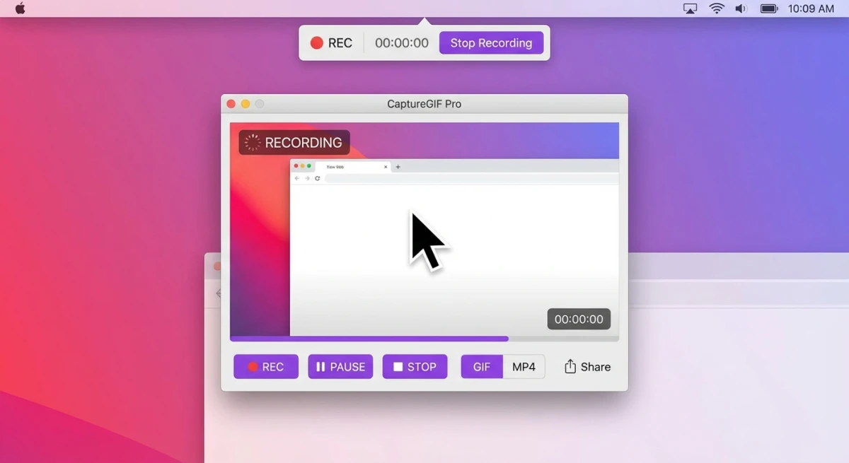 GIF screen recording interface showing capture controls
