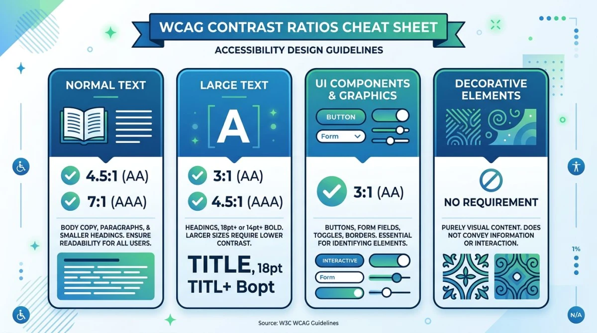 WCAG contrast ratios cheat sheet infographic
