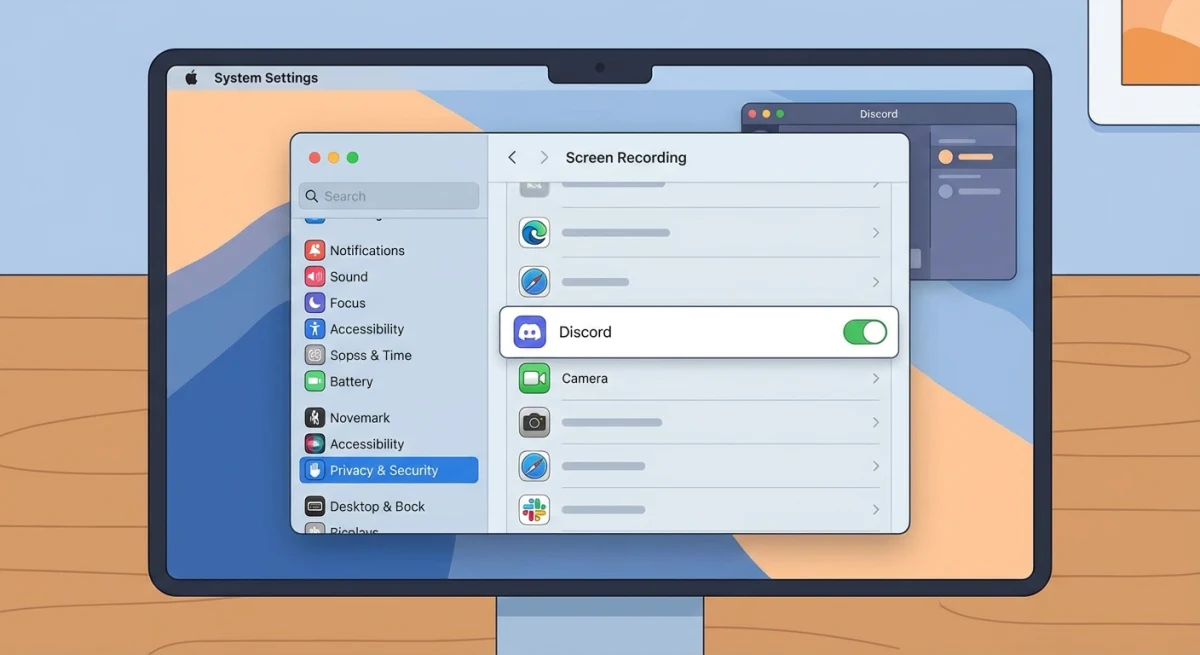 Mac System Preferences showing screen recording permissions for troubleshooting