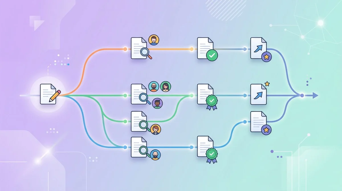 Documentation version control flow with branching review and approval