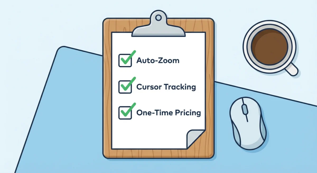 Checklist showing key features to consider in screen recording software