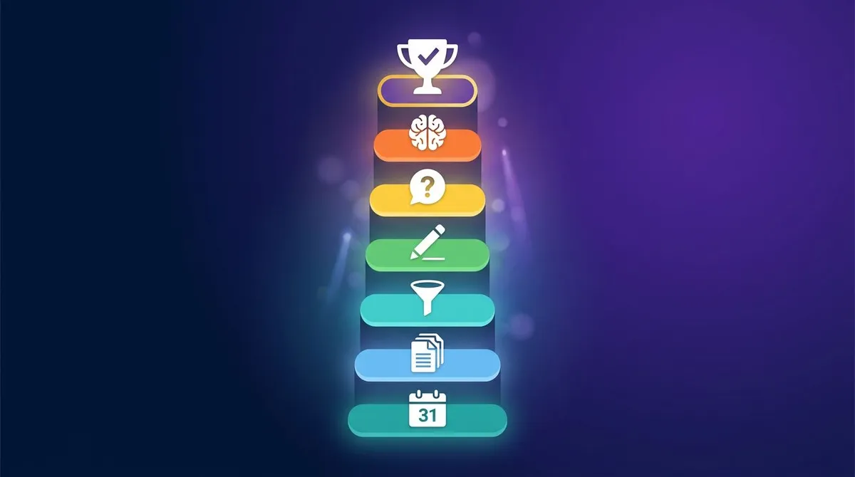 Seven steps to make a study guide, shown as a staircase from planning to exam day